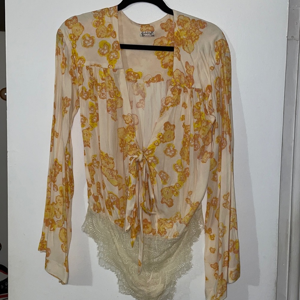 Free People Yellow Floral Bodysuit Size Small